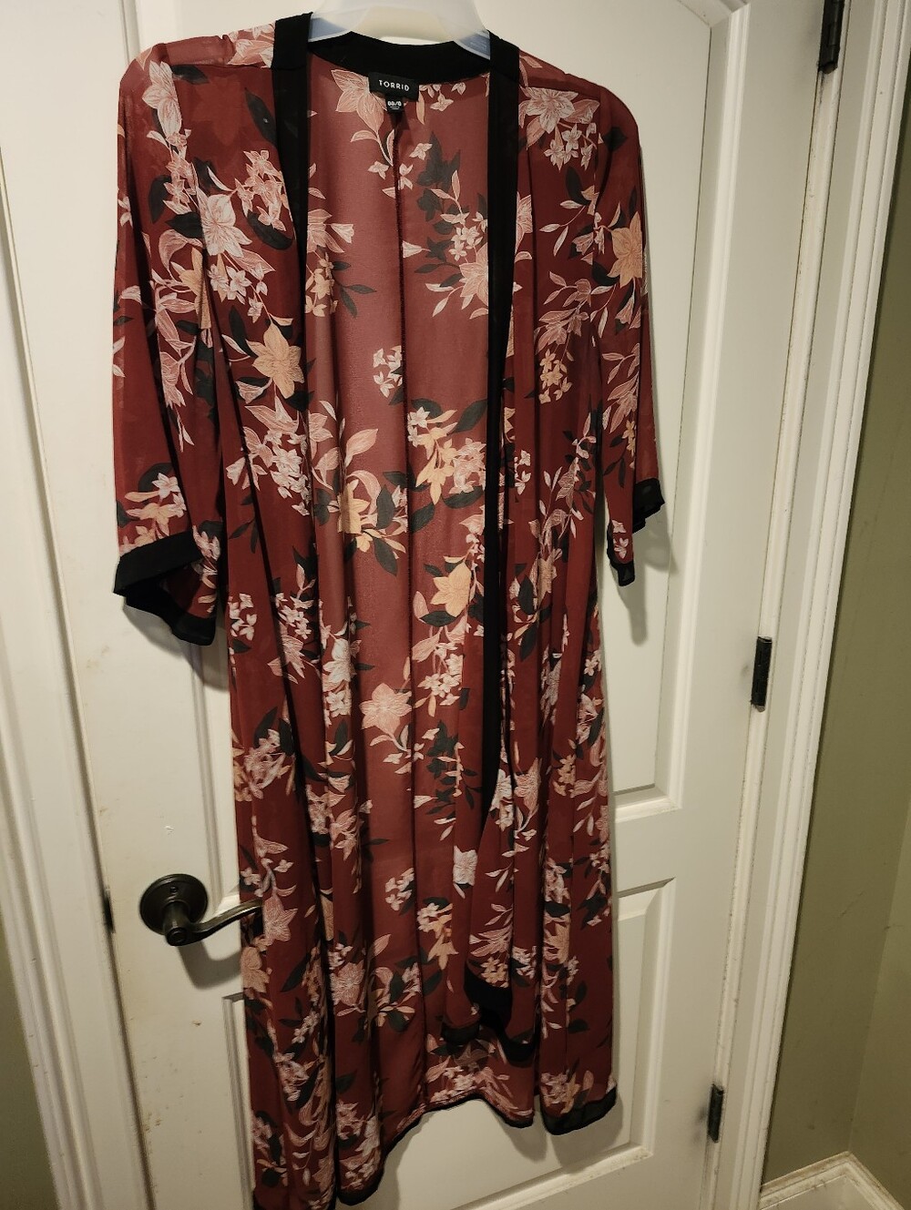 Torrid Floral Kimono Duster in Burgundy, Size 00/0